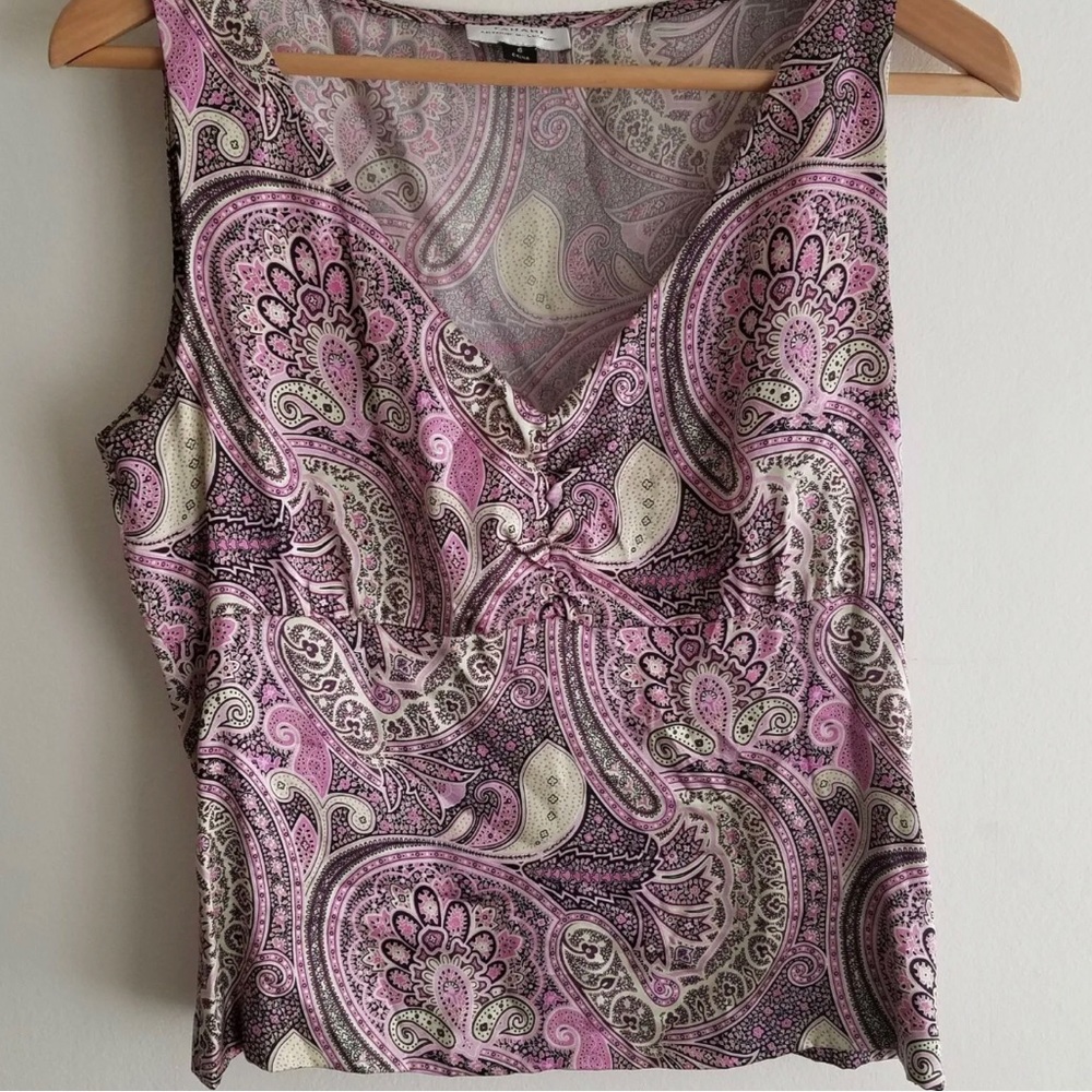 Tahari Silk Pastel Paisley Print Floral Bohemian Tank Top M
